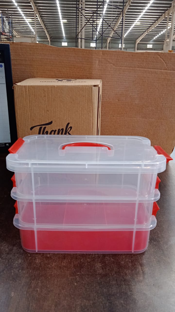 3-Layer Multi-Purpose Transparent Plastic Storage Carry Box with Handle 3-Layer Multi-Purpose Transparent Plastic Storage Carry Box with Handle